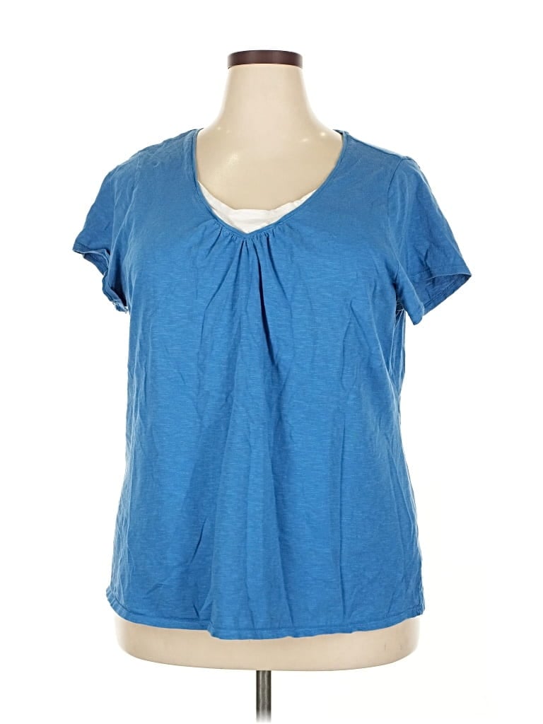 Pre-owned Coldwater Creek Short Sleeve Top Blue Scoop Neck Tops