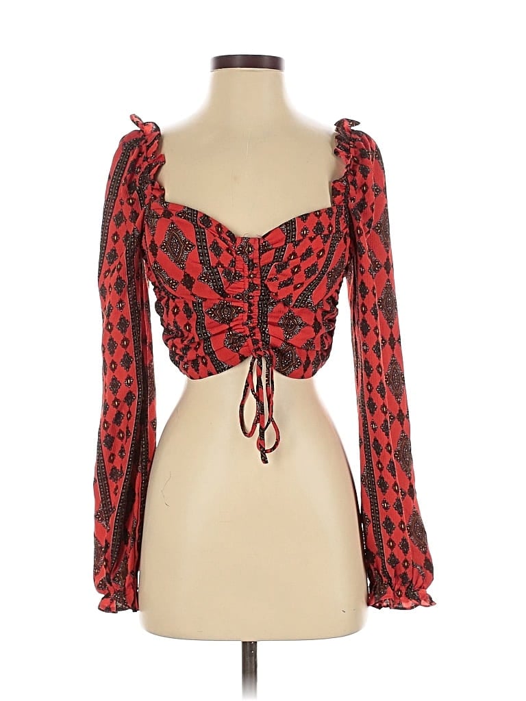 Pre-owned Privy Long Sleeve Blouse In Red