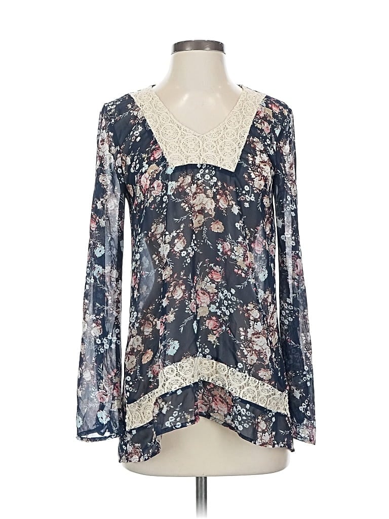 Pre-owned About A Girl Long Sleeve Blouse In Blue