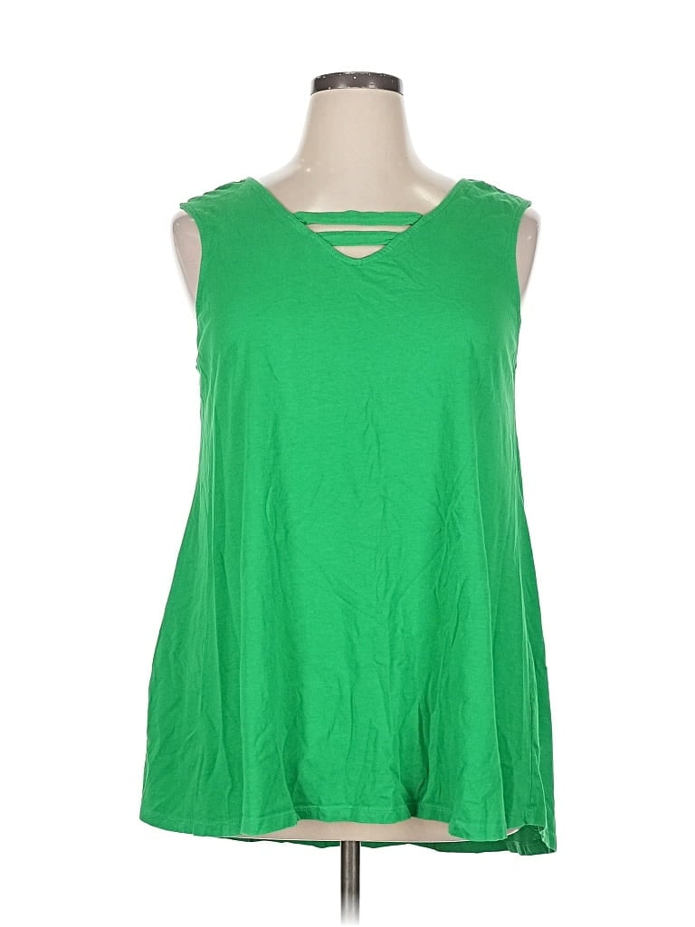 Pre-owned Ny & C Sleeveless Top Green Keyhole Neckline Tops