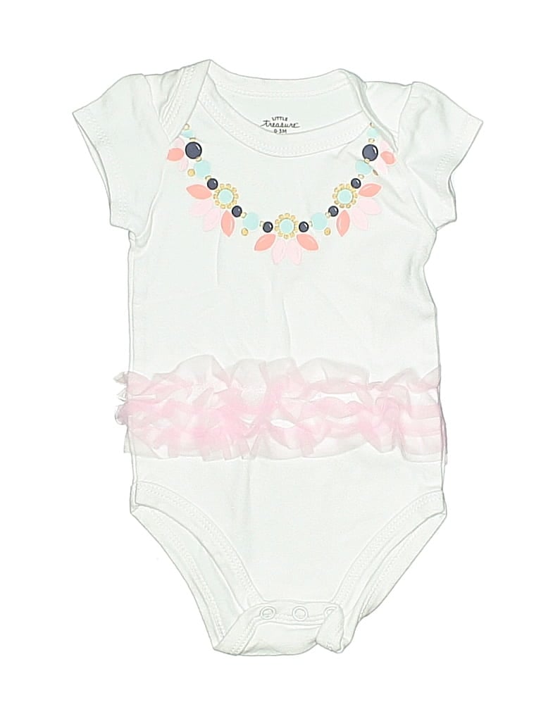 Pre-owned Little Treasure Babies' Short Sleeve Onesie In White