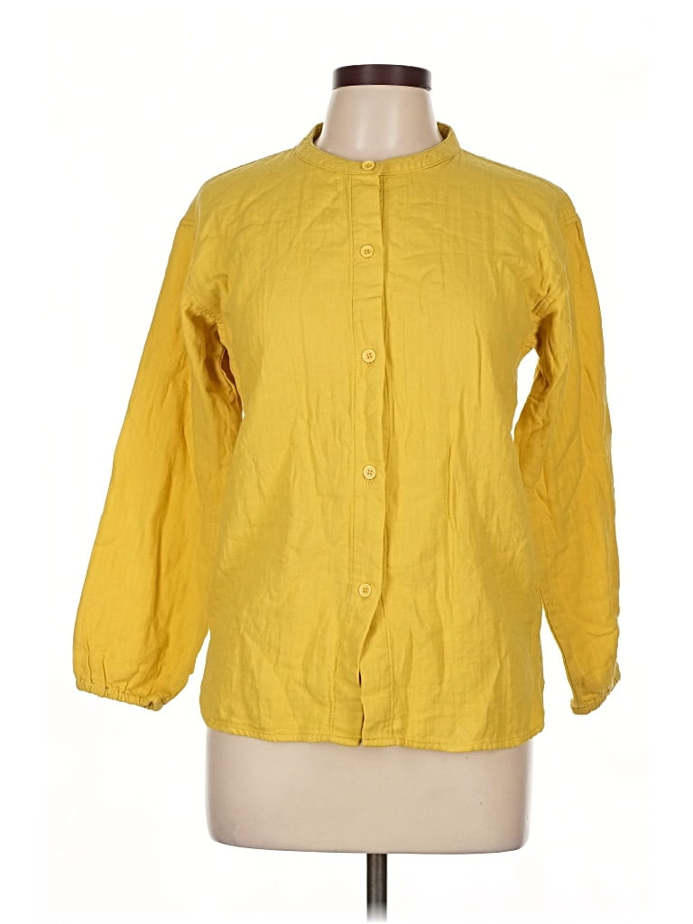 Pre-owned Unbranded 3/4 Sleeve Button Down Shirt In Yellow