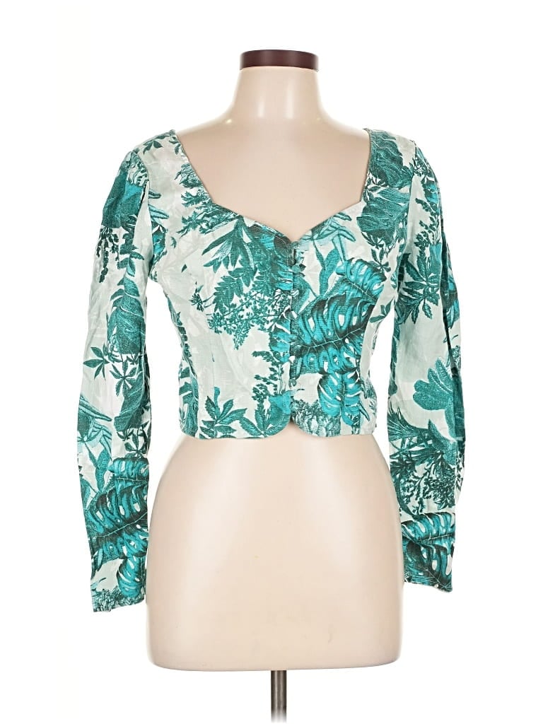 Pre-owned Guess 3/4 Sleeve Top Teal Sweetheart Neckline Tops In Blue