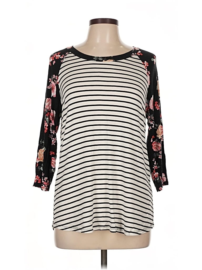 Pre-owned Downeast 3/4 Sleeve Top Ivory Boatneck Tops In White