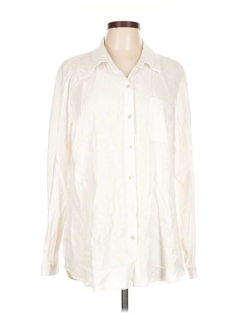 Pre-owned Susan Graver Long Sleeve Button Down Shirt In White