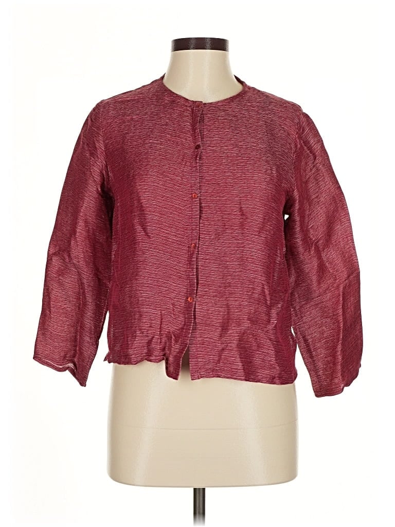 Pre-owned Eileen Fisher 3/4 Sleeve Blouse In Burgundy