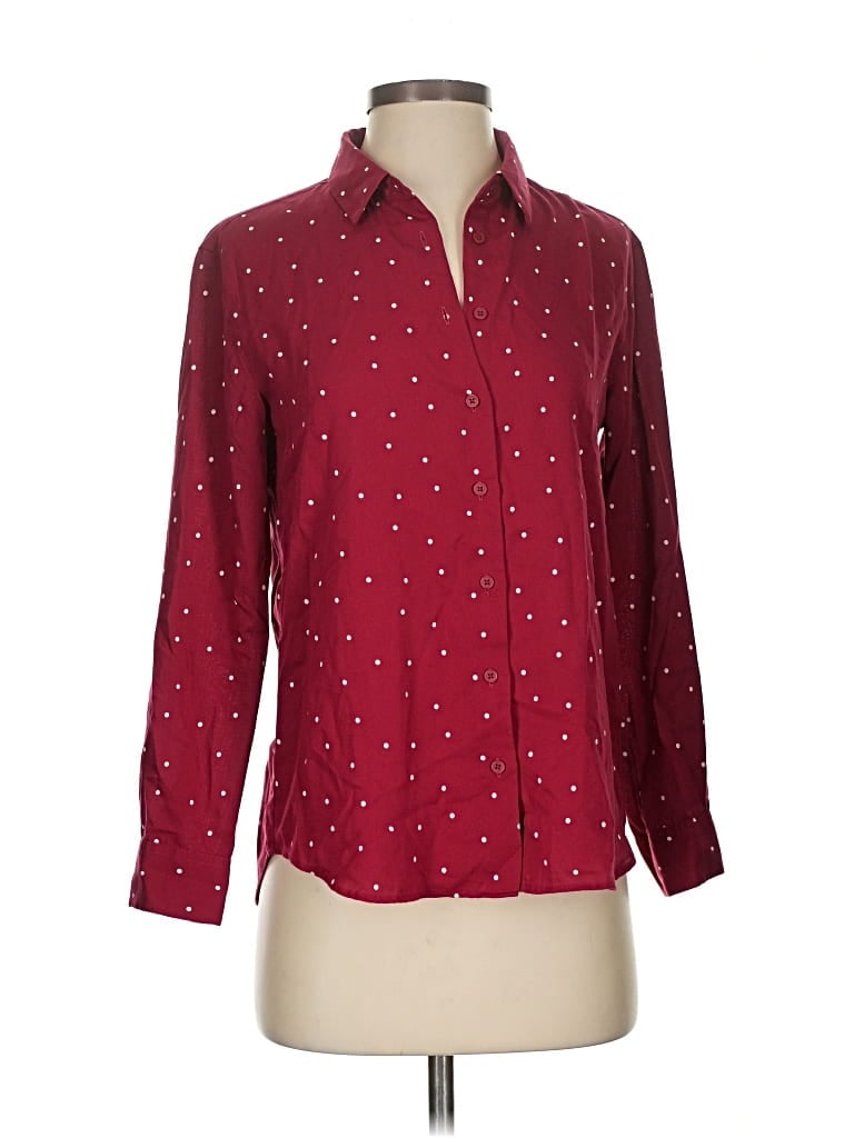 Pre-owned Uniqlo 3/4 Sleeve Button Down Shirt In Burgundy
