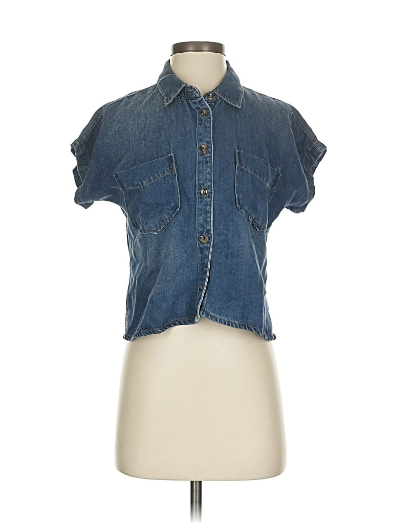 Pre-owned Thread & Supply Short Sleeve Button Down Shirt In Blue