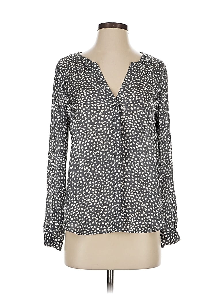 Pre-owned Joie Long Sleeve Silk Top Black Plunge Neckline Tops