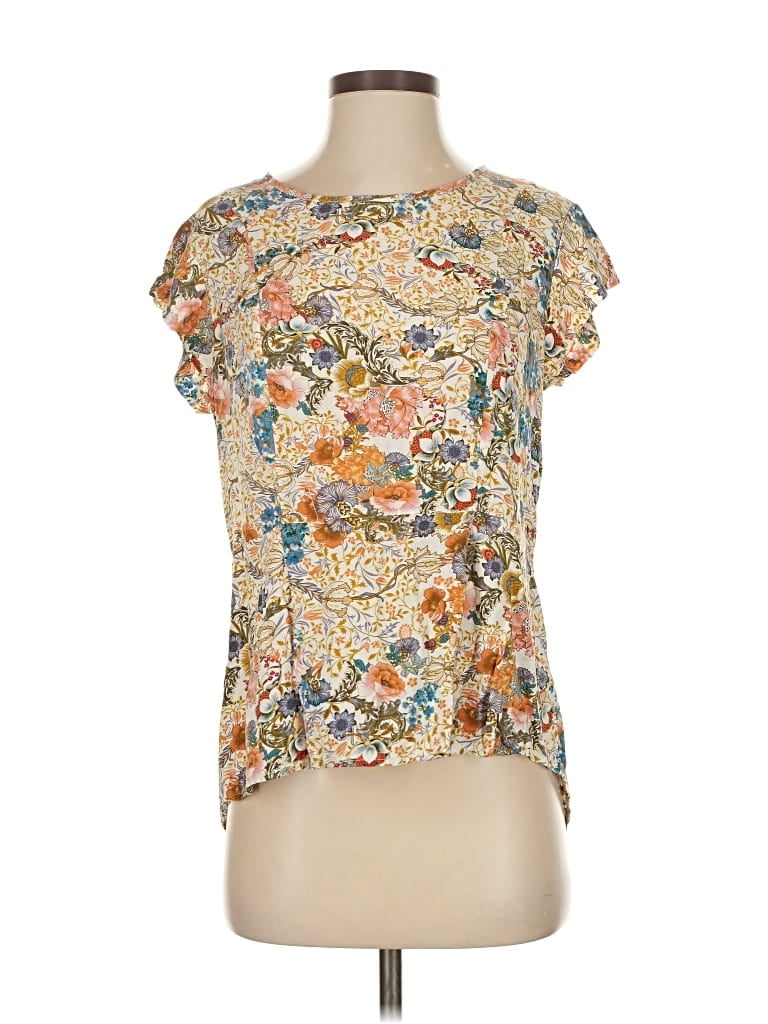 Pre-owned Lucy & Laurel Short Sleeve Blouse In Gold