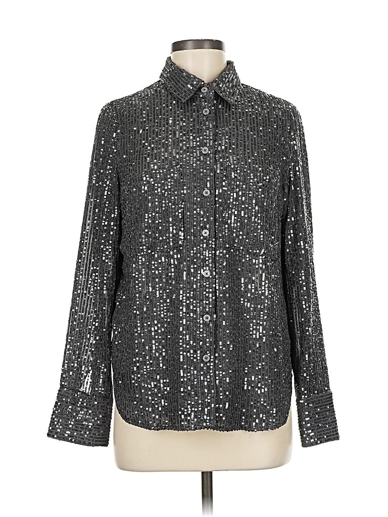 Pre-owned By Anthropologie Long Sleeve Blouse In Silver