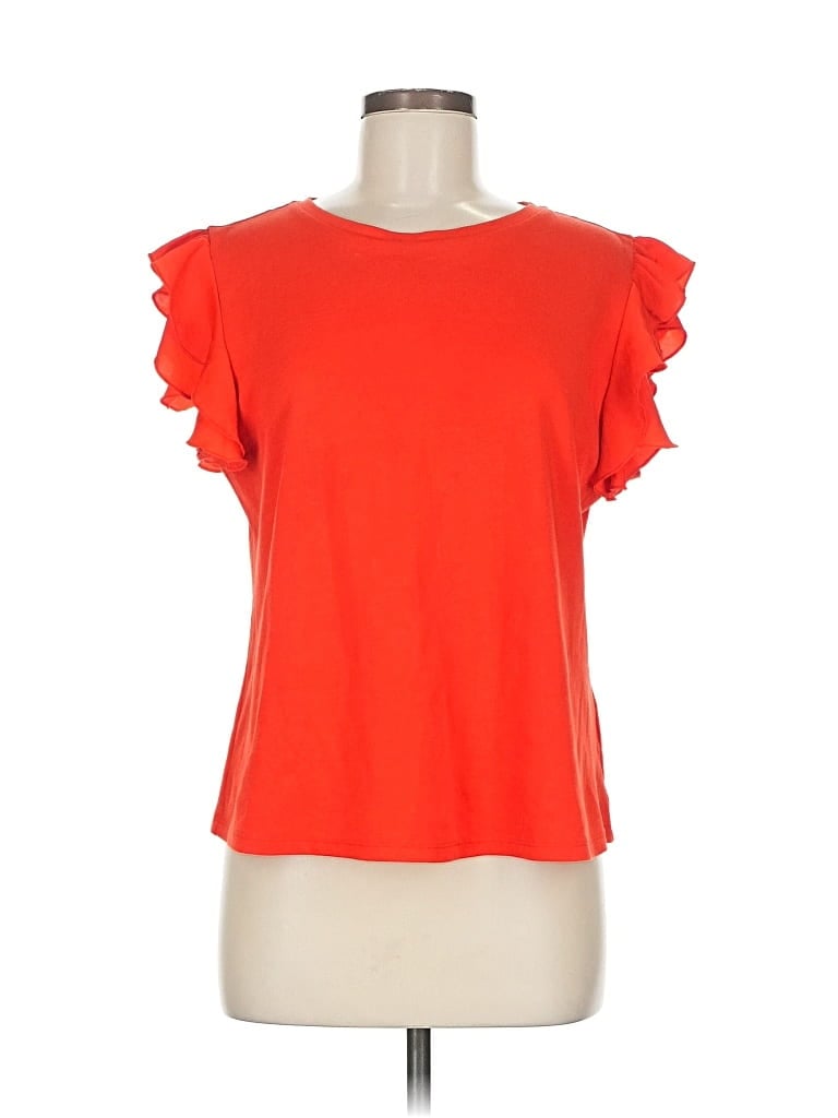 Pre-owned Vince Camuto Short Sleeve Top Orange Ruffles Neckline Tops