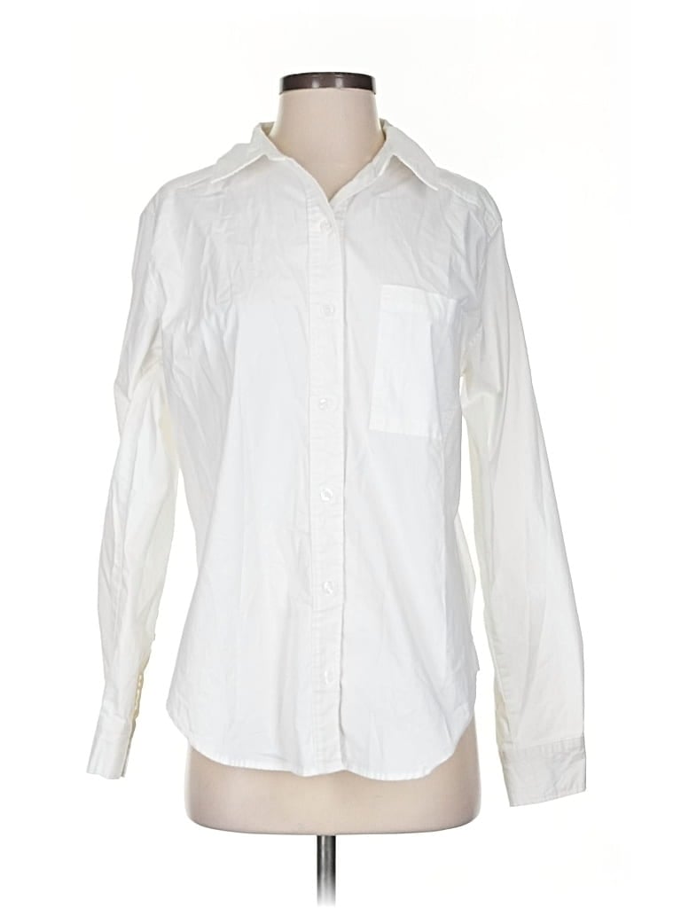Pre-owned Evereve Long Sleeve Button Down Shirt In White