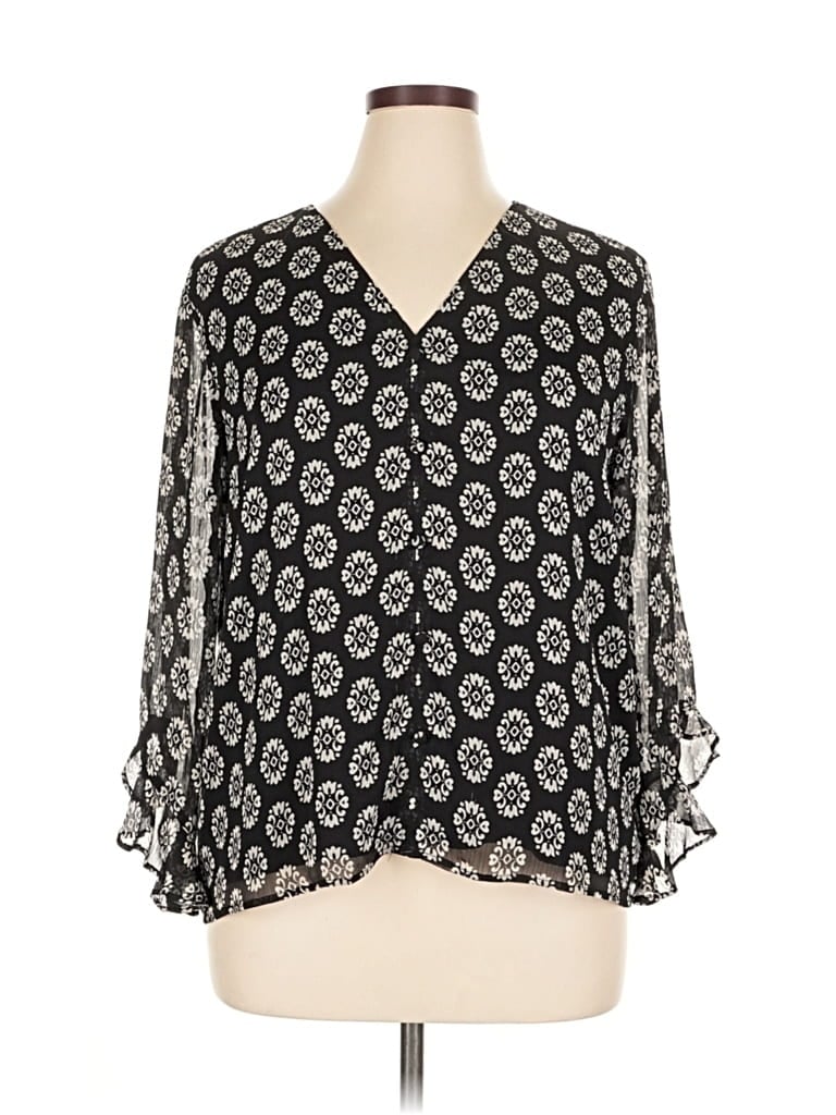 Pre-owned Ann Taylor Loft 3/4 Sleeve Blouse In Black