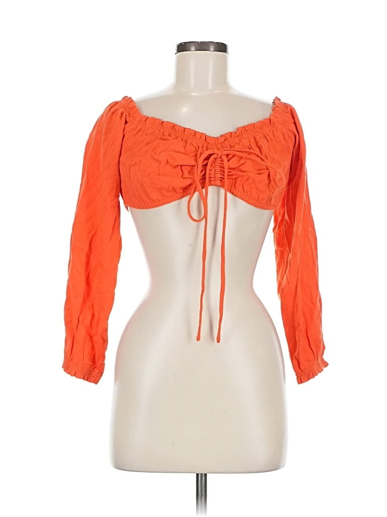 Adika 3/4 Sleeve Top Orange Sweetheart Neckline Tops