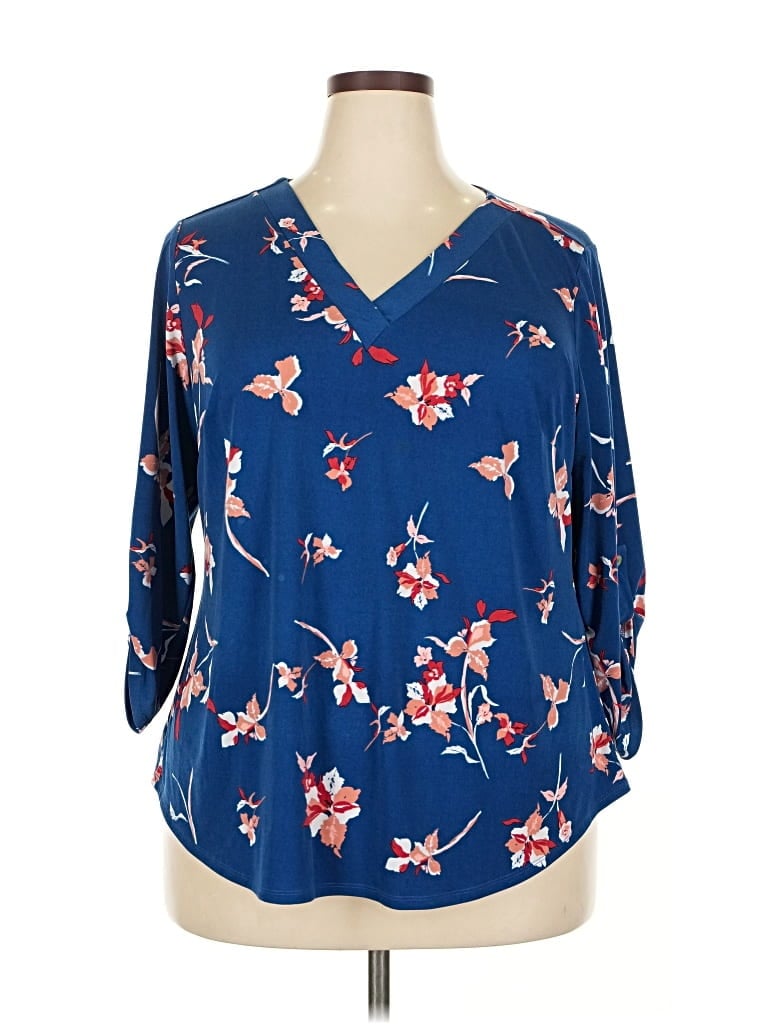 Pre-owned Mix By 41 Hawthorn 3/4 Sleeve Blouse In Blue