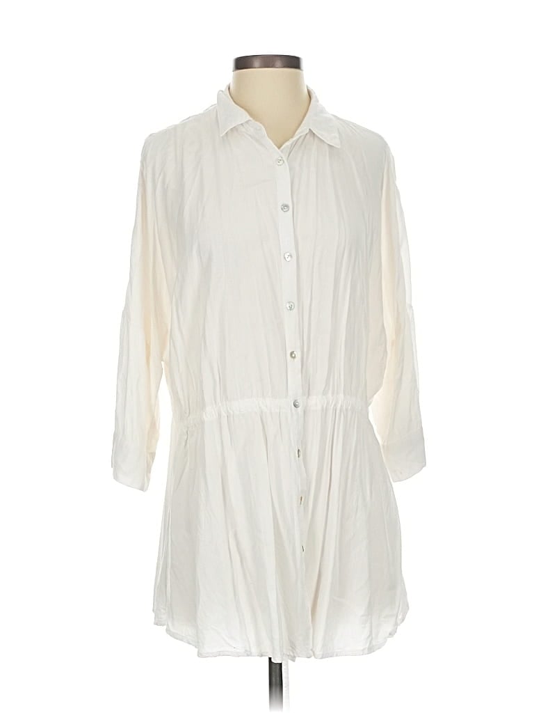 Pre-owned L*space 3/4 Sleeve Button Down Shirt In White