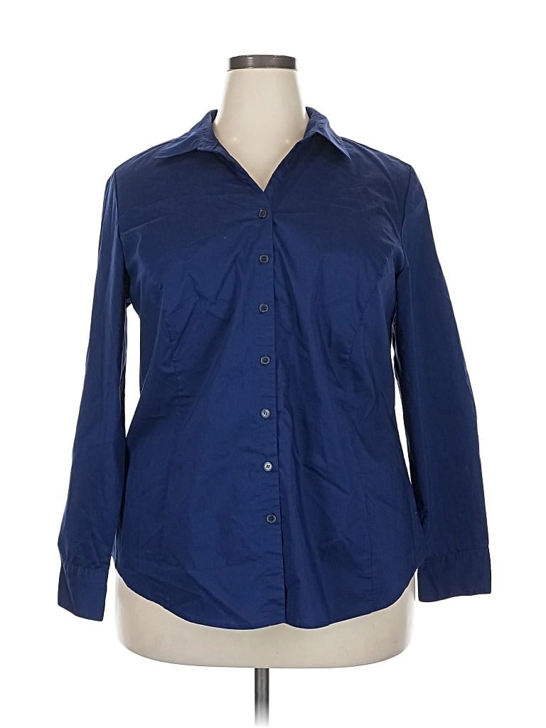 Pre-owned George Long Sleeve Button Down Shirt In Blue