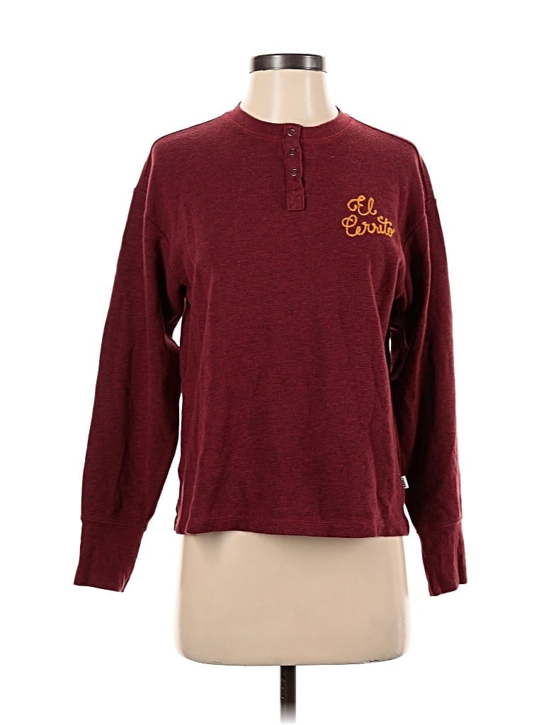 Pre-owned Vans Long Sleeve Henley Shirt In Burgundy