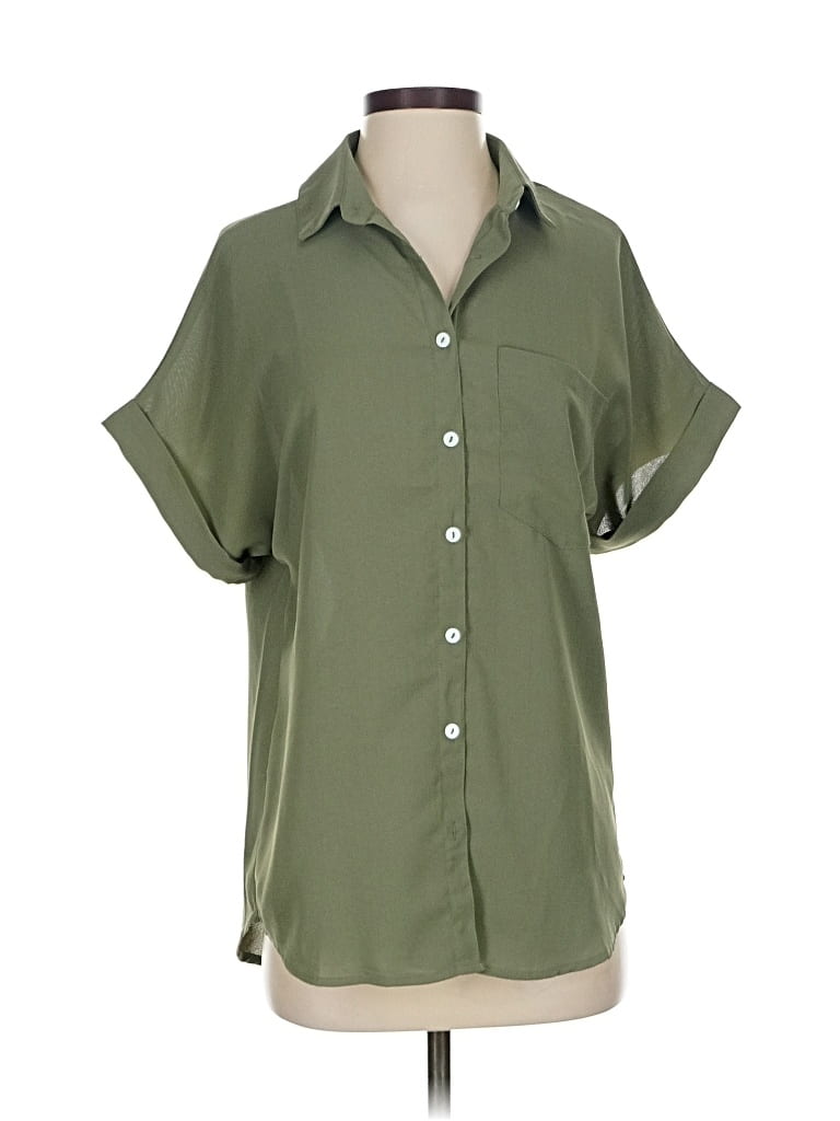 Pre-owned Unbranded Short Sleeve Blouse In Green
