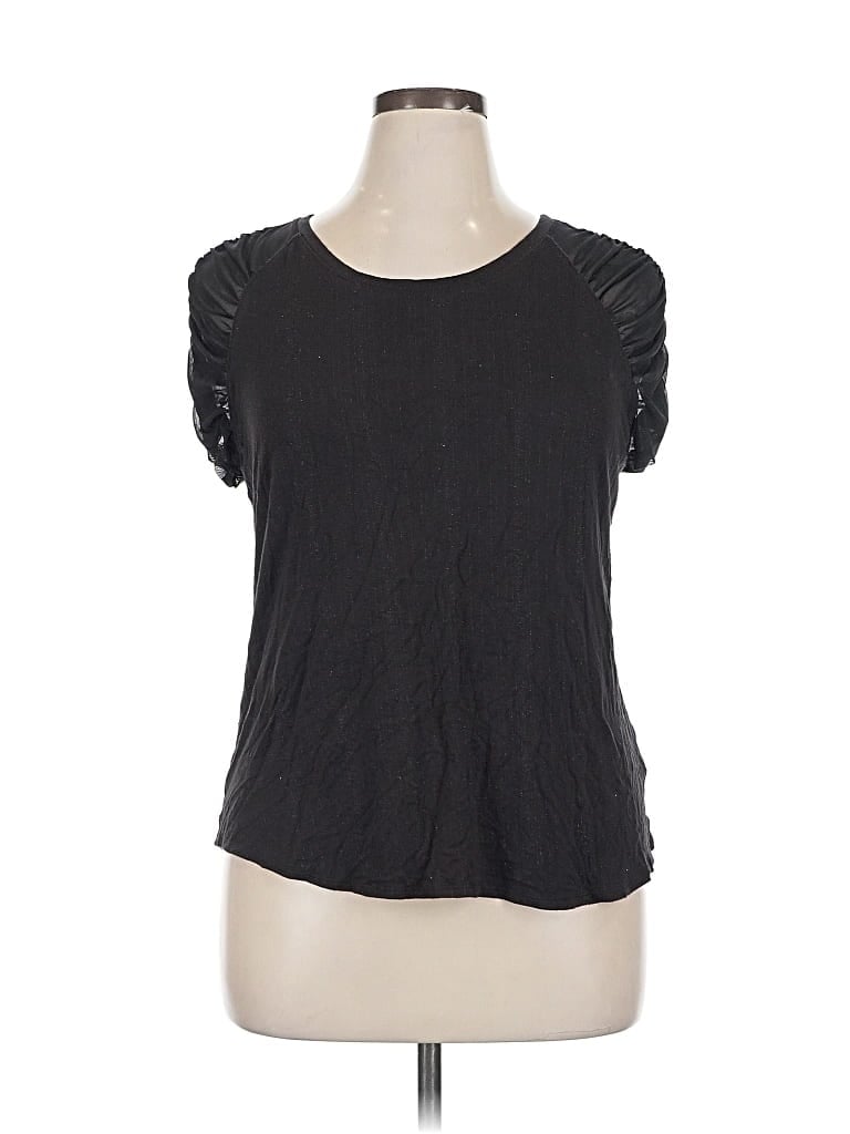 Pre-owned Jennifer Lopez Short Sleeve Top Black Scoop Neck Tops