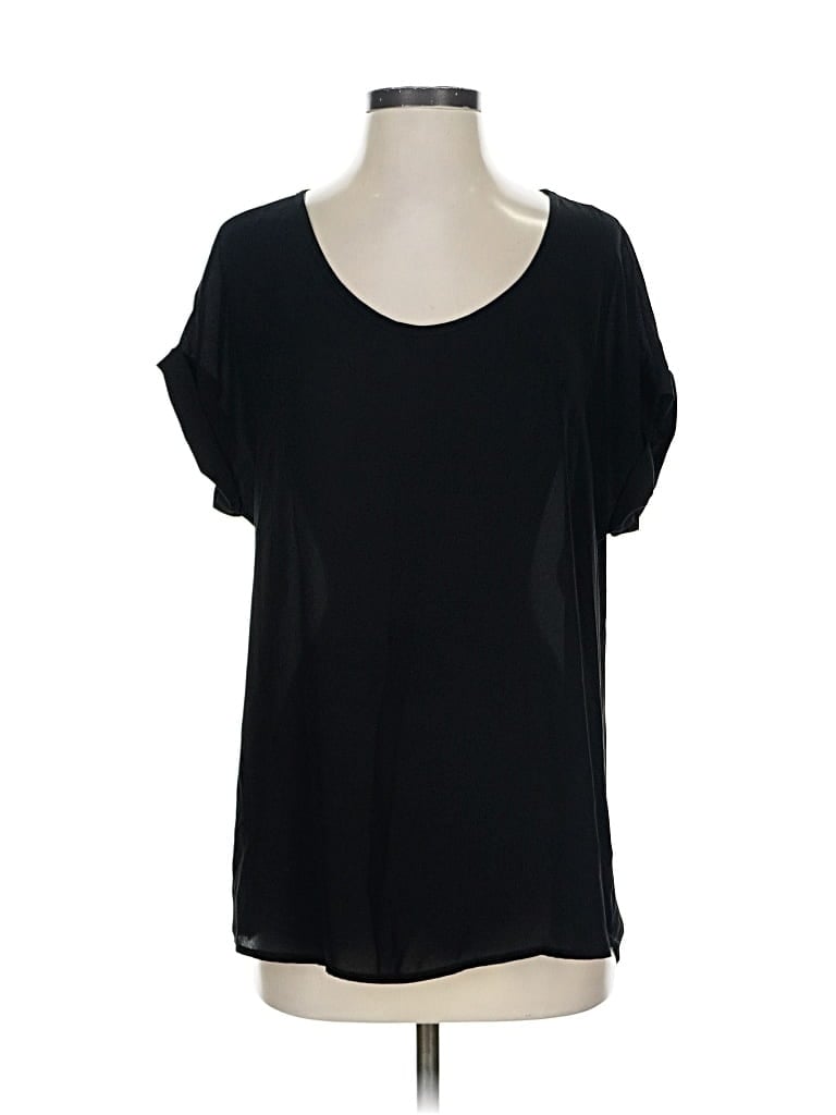 Pre-owned Pleione Short Sleeve Top Black Scoop Neck Tops