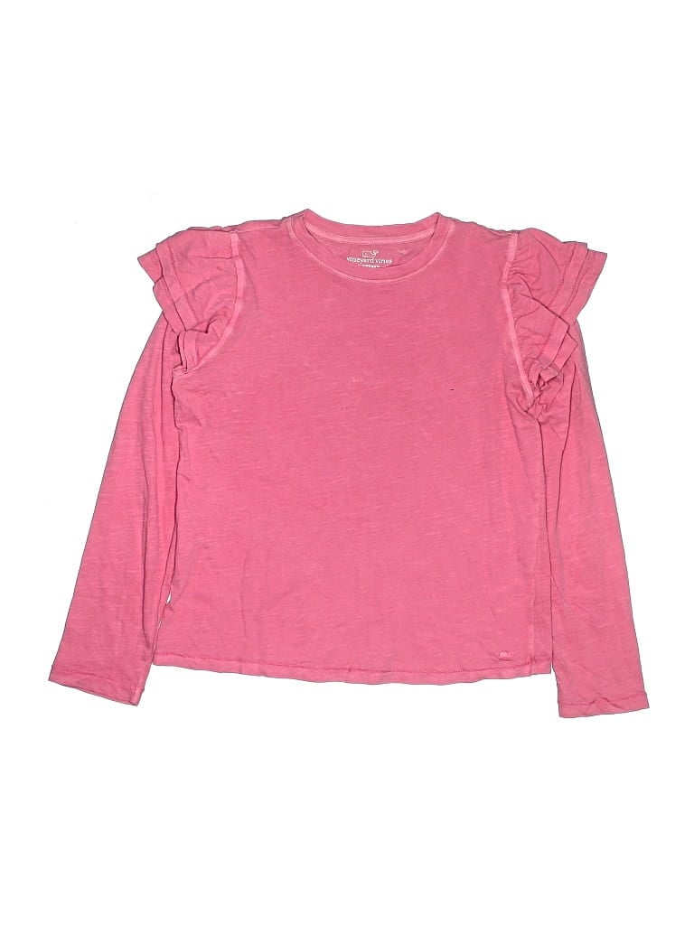 Pre-owned Vineyard Vines Kids' Long Sleeve Top Pink Ruffles Neckline Tops