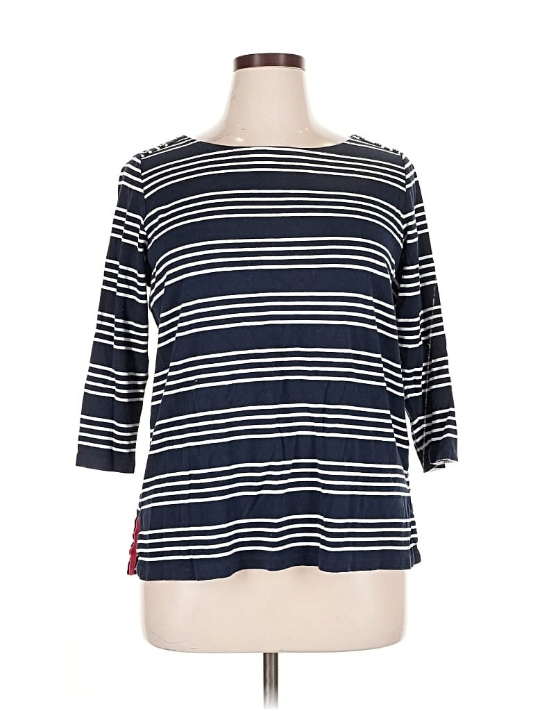 Pre-owned Rafaella 3/4 Sleeve Top Blue Stripes Pattern Boatneck Tops
