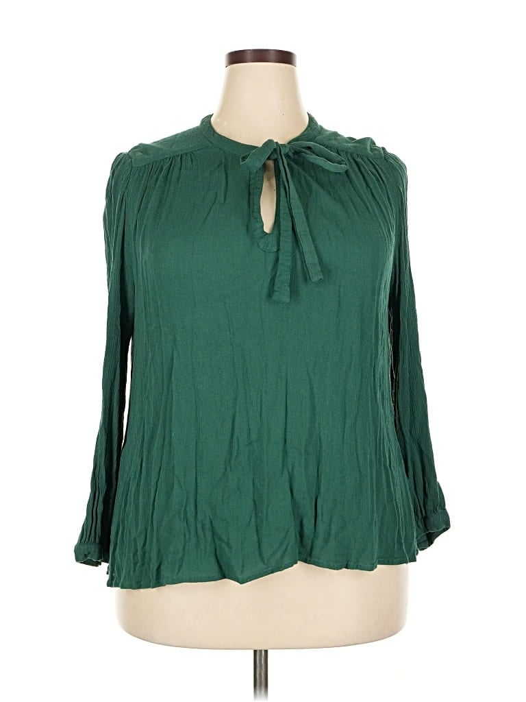 Pre-owned Eloquii Long Sleeve Blouse In Green