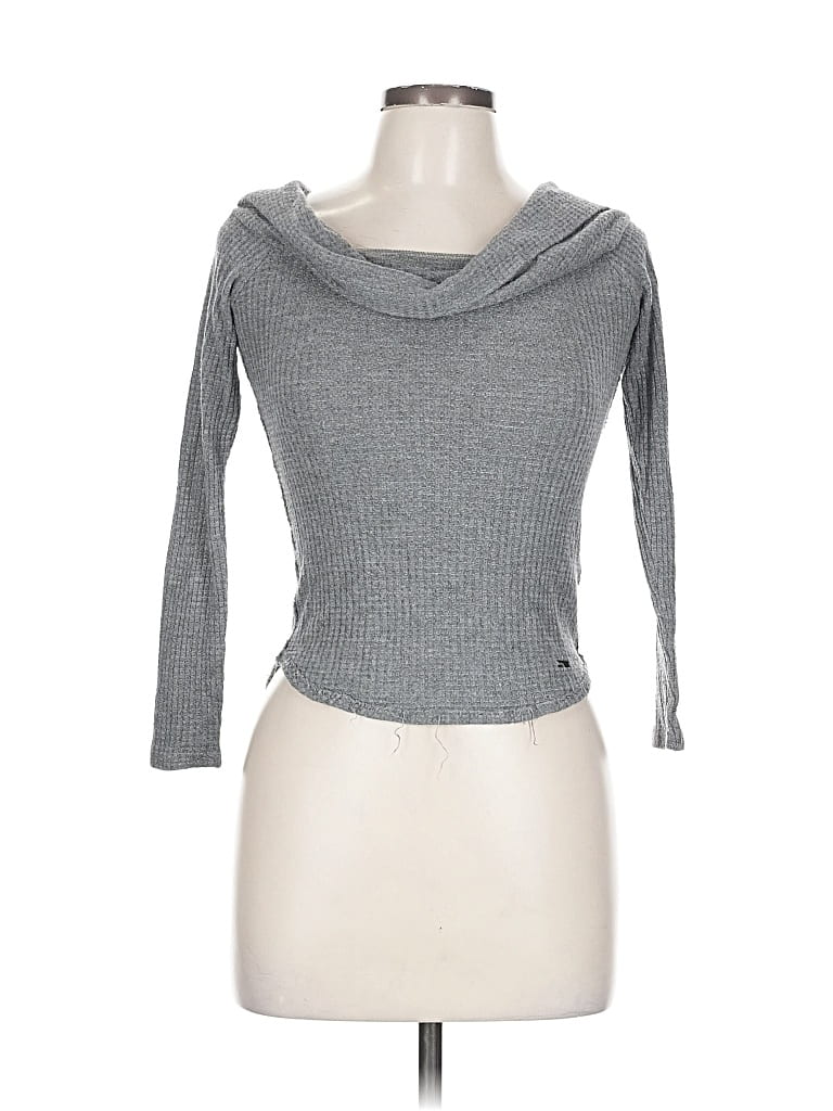 Pre-owned Hollister Long Sleeve Top Gray Off The Shoulder Neckline Tops