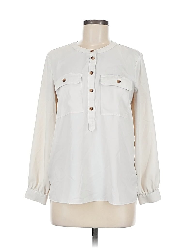 Pre-owned Ann Taylor Loft Long Sleeve Blouse In White