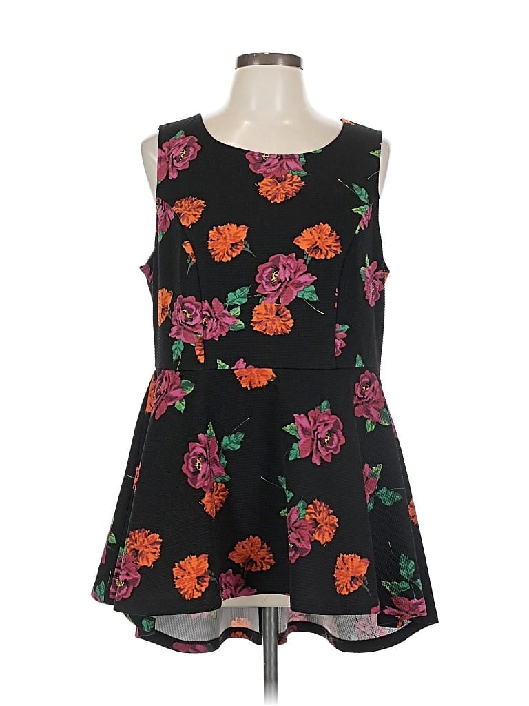 Pre-owned Torrid Sleeveless Top Black Floral Pattern Crew Neck Tops