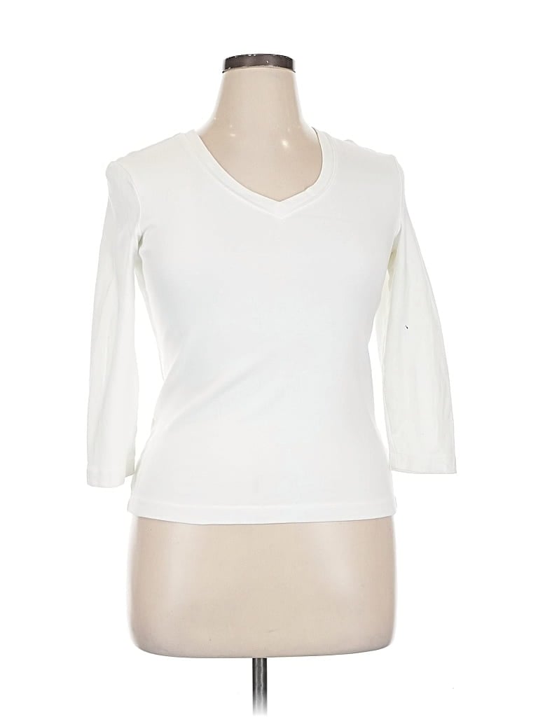 Pre-owned Chico's 3/4 Sleeve T-shirt In White