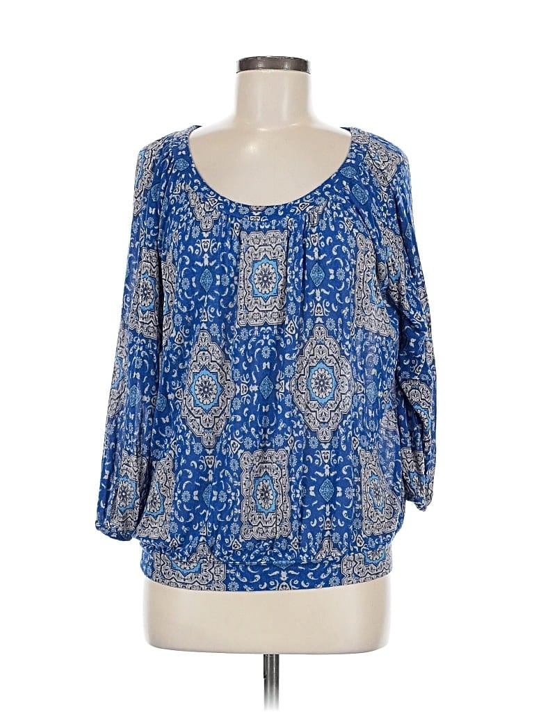 Pre-owned Lila Rose 3/4 Sleeve Blouse In Blue