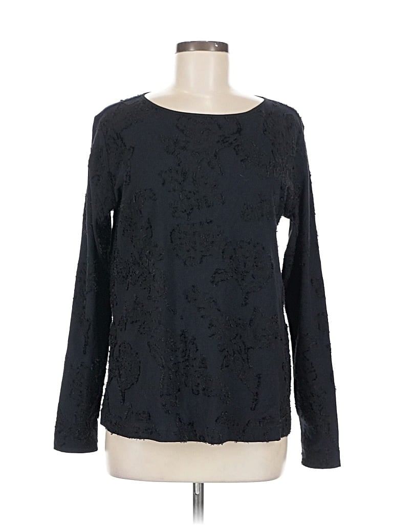 Pre-owned Ann Taylor Loft Long Sleeve Top Black Crew Neck Tops