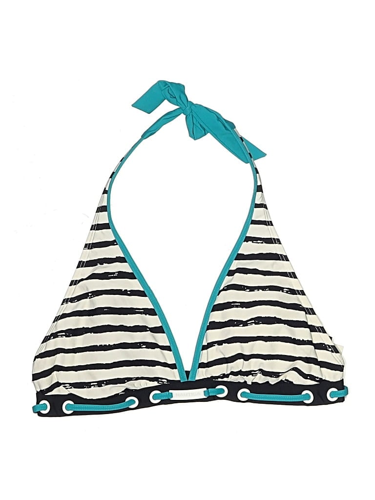 Pre-owned Nautica Swimsuit Top Ivory Stripes Pattern Swimwear In White