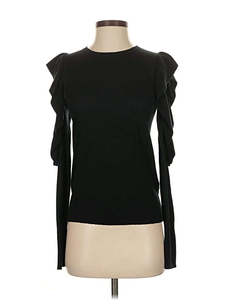 Pre-owned Joie Long Sleeve Top Black Ruffles Neckline Tops