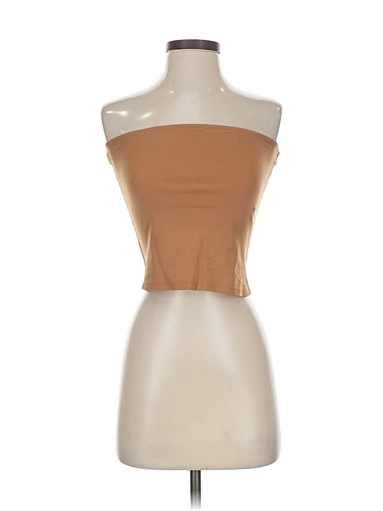 Pre-owned Open Edit Tube Top Tan Strapless Neckline Tops In Brown