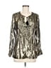 J.Crew Metallic Silver Gold Long Sleeve Silk Top Size 8 - photo 1