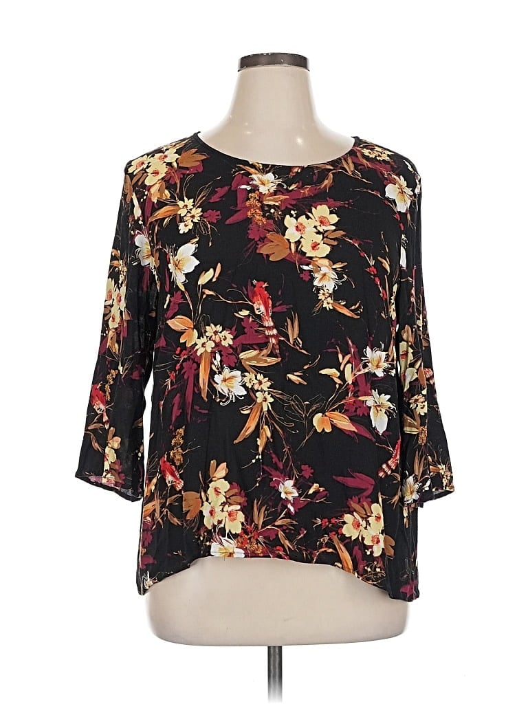 Pre-owned Jjill 3/4 Sleeve Blouse In Black