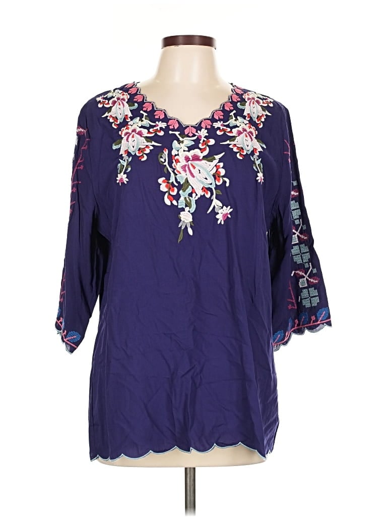 Pre-owned Unbranded 3/4 Sleeve Blouse In Blue