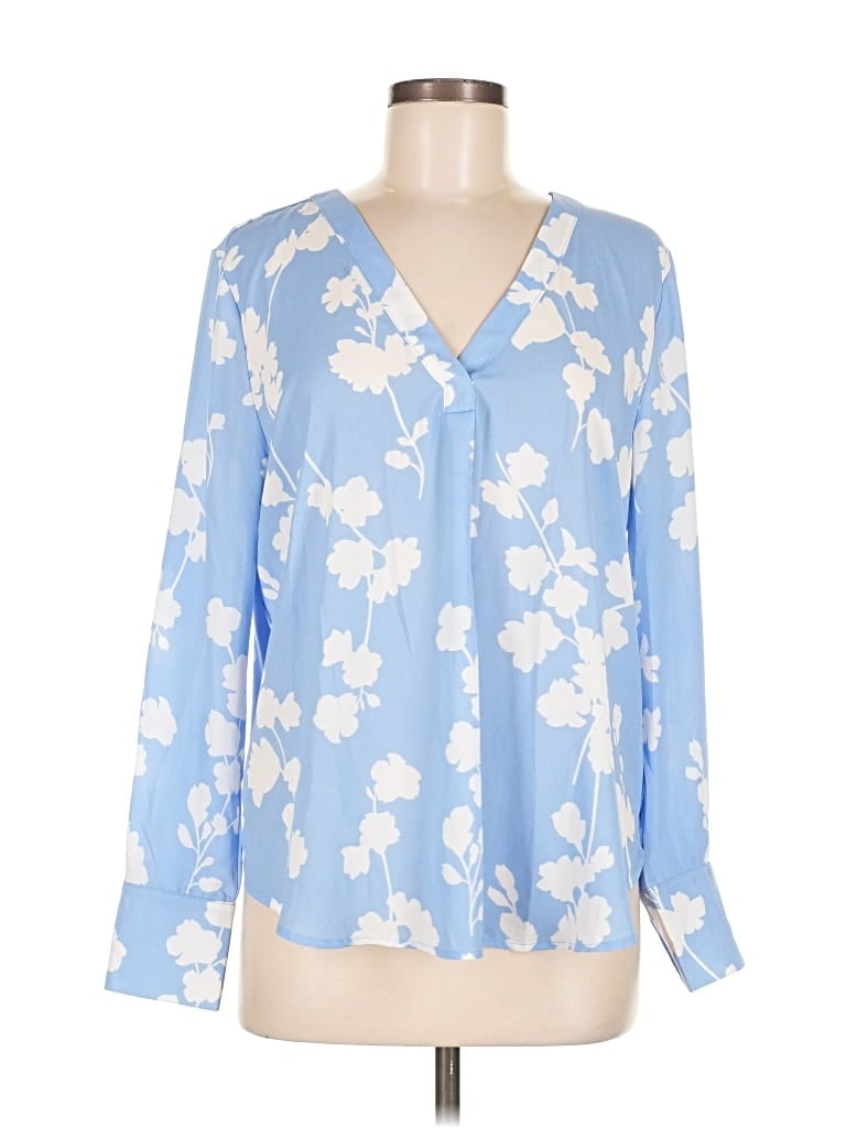 Pre-owned Ann Taylor Long Sleeve Blouse In Blue