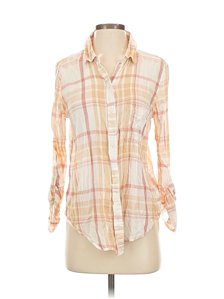 Pre-owned American Eagle Outfitters 3/4 Sleeve Button Down Shirt In Orange