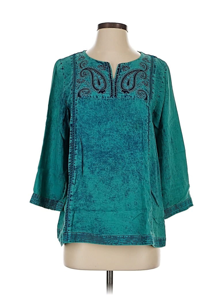 Pre-owned Soft Surroundings 3/4 Sleeve Blouse In Blue