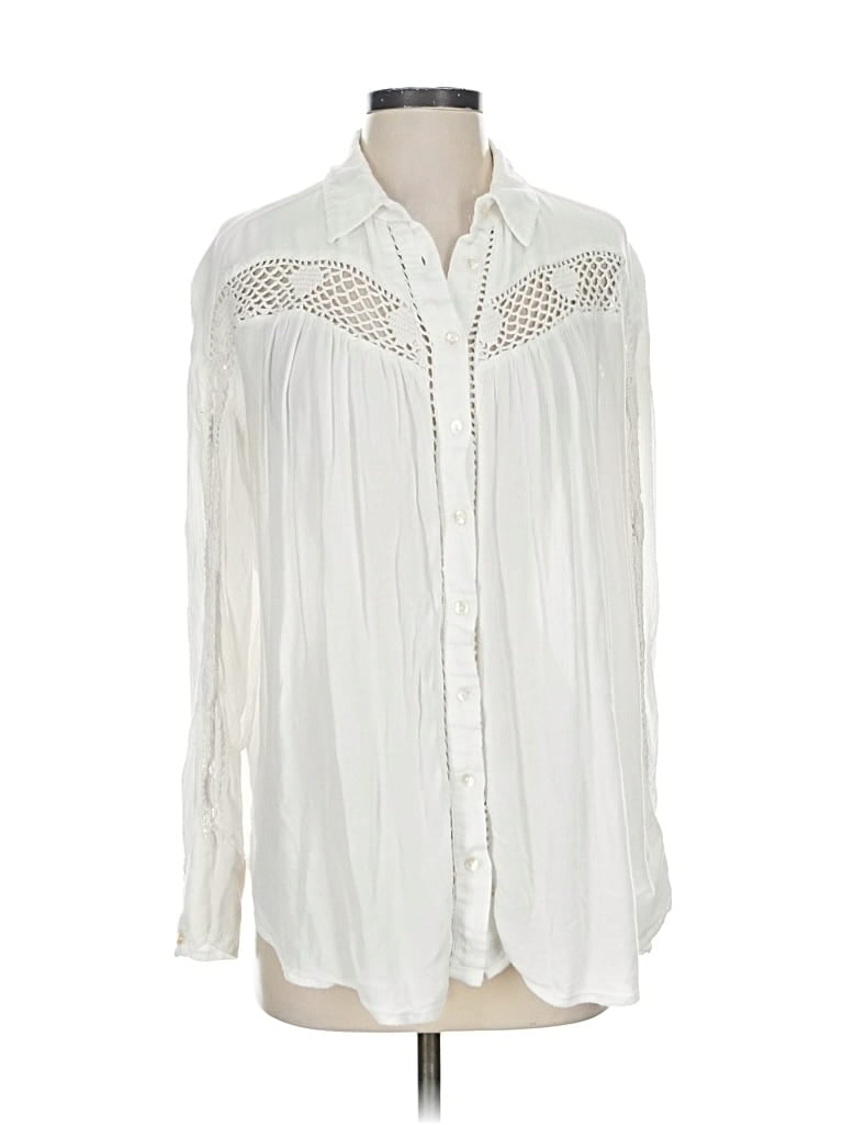Pre-owned Free People Long Sleeve Blouse In White