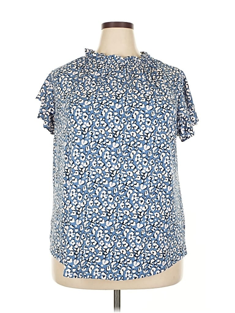 Pre-owned Adrianna Papell Short Sleeve Turtleneck In Blue