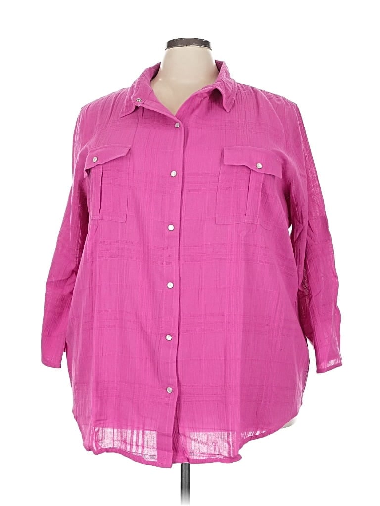 Pre-owned Woman Within 3/4 Sleeve Button Down Shirt In Pink
