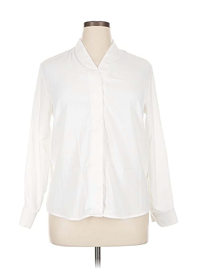 Pre-owned Eileen Fisher Long Sleeve Blouse In White