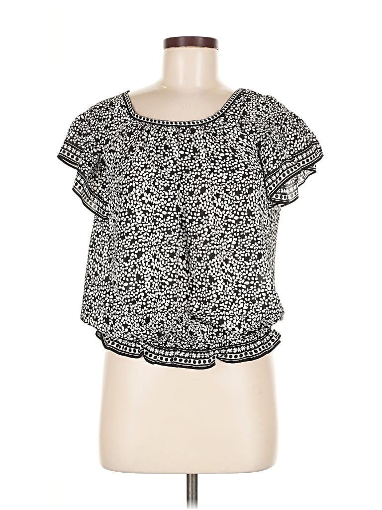 Pre-owned Max Studio Short Sleeve Blouse In Black