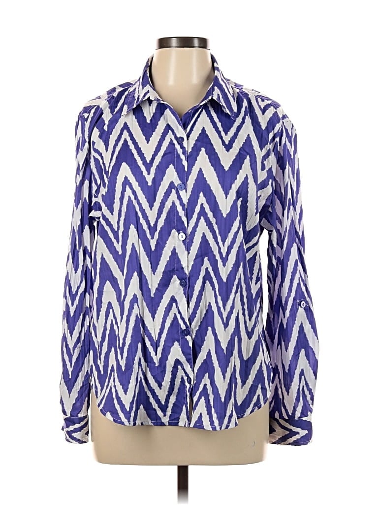 Pre-owned Chico's Long Sleeve Blouse In Blue